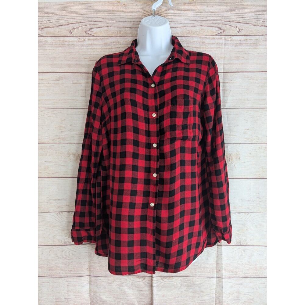 Old Navy Womens The Classic Button Up Shirt Long Sleeve Plaid Red Size Medium